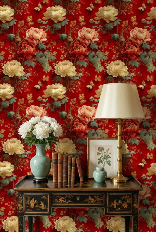 Oriental Vintage Wallpaper Butterfly Floral Decorative Mural