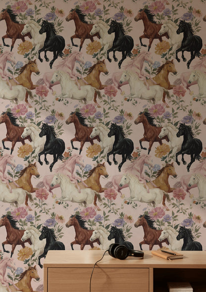 Horses Wallpaper Flowers Removable Abstract Wall Decor