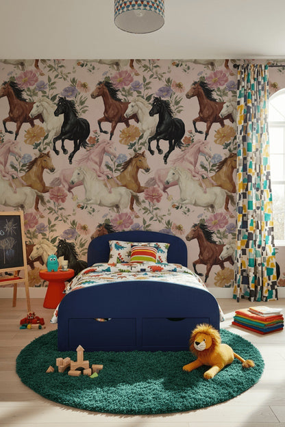 Horses Wallpaper Flowers Removable Abstract Wall Decor