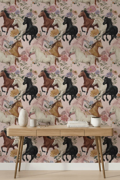 Horses Wallpaper Flowers Removable Abstract Wall Decor