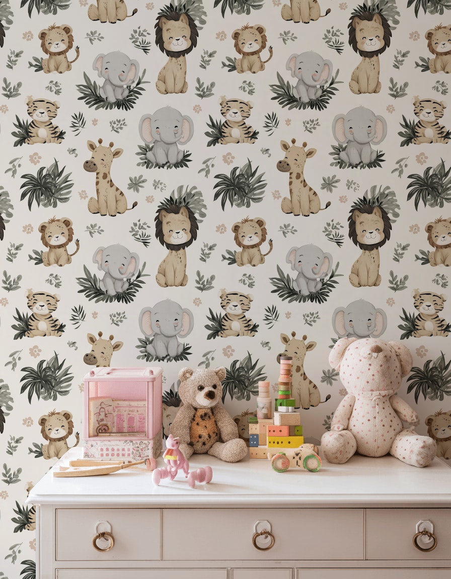 Animals Wallpaper Cartoon Playful Decorative Mural