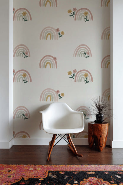 Rainbow Wallpaper Floral Whimsical Decorative Mural