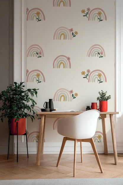 Rainbow Wallpaper Floral Whimsical Decorative Mural