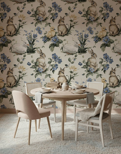 Vintage Wallpaper Rabbit Removable Ducklings Wall Mural