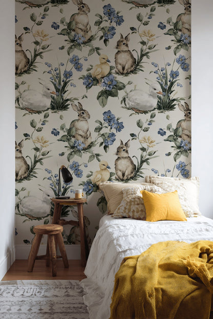 Vintage Wallpaper Rabbit Removable Ducklings Wall Mural
