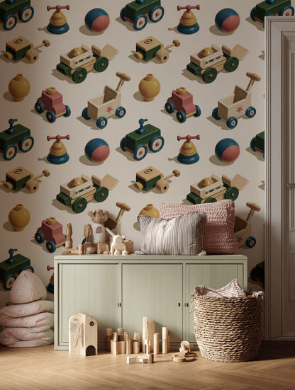 Vintage Toys Wallpaper Geometric Abstract Mural