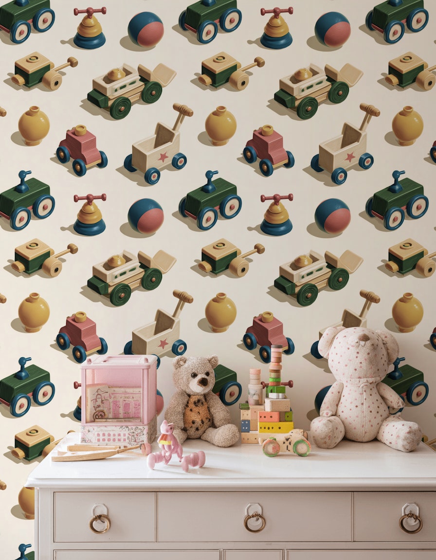 Vintage Toys Wallpaper Geometric Abstract Mural