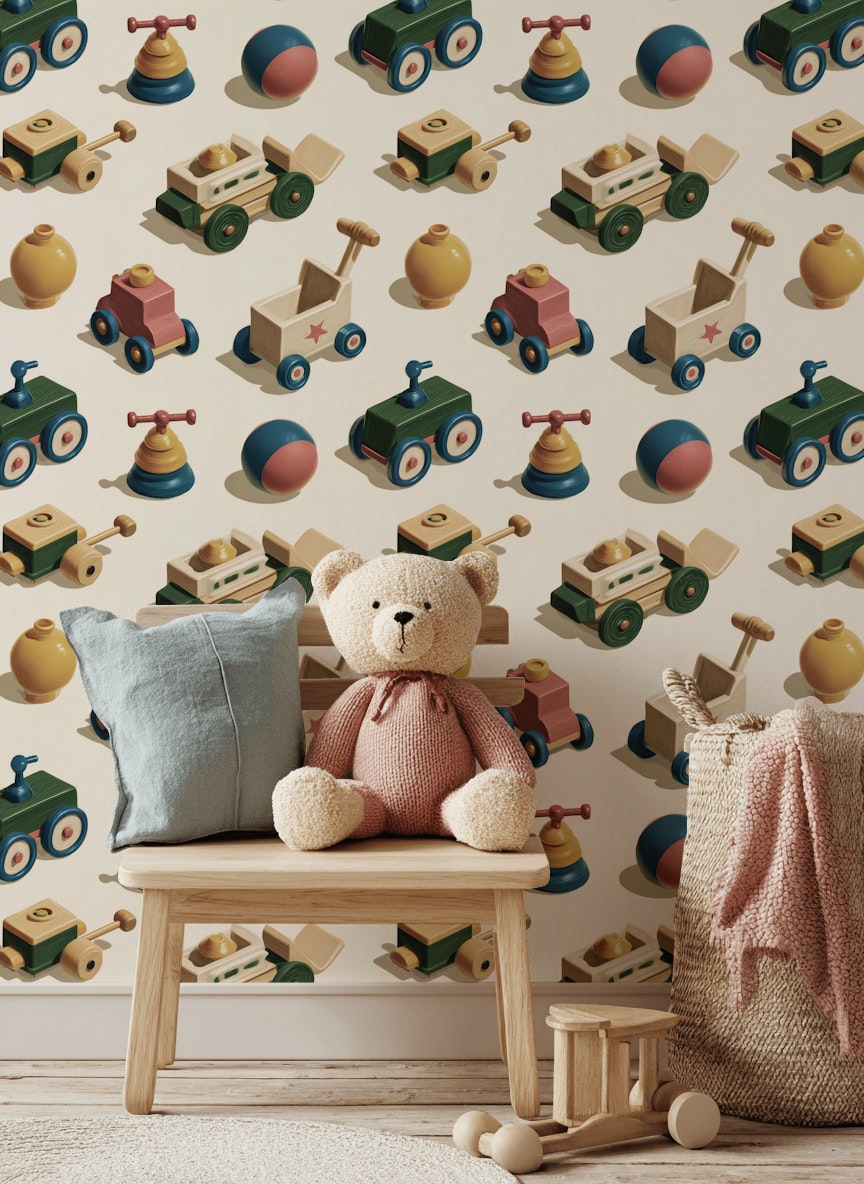 Vintage Toys Wallpaper Geometric Abstract Mural