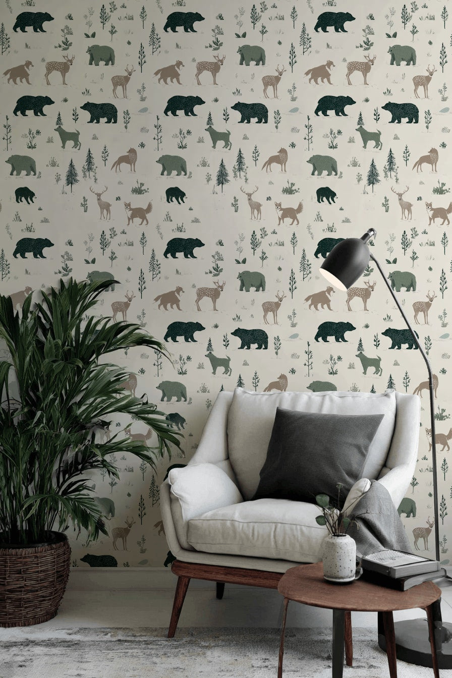 Shades Of Green Wallpaper Minimalist Forest Wall Decor
