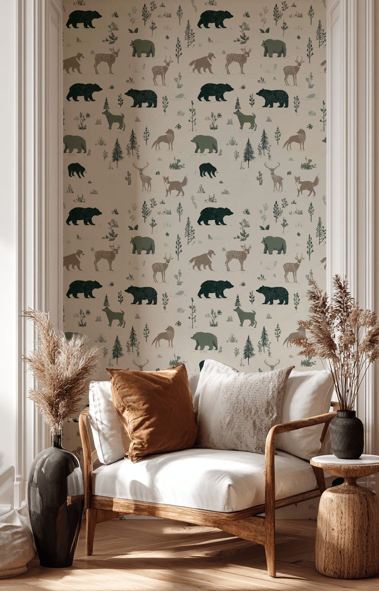 Shades Of Green Wallpaper Minimalist Forest Wall Decor