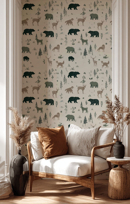 Shades Of Green Wallpaper Minimalist Forest Wall Decor