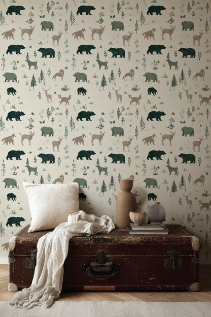 Shades Of Green Wallpaper Minimalist Forest Wall Decor