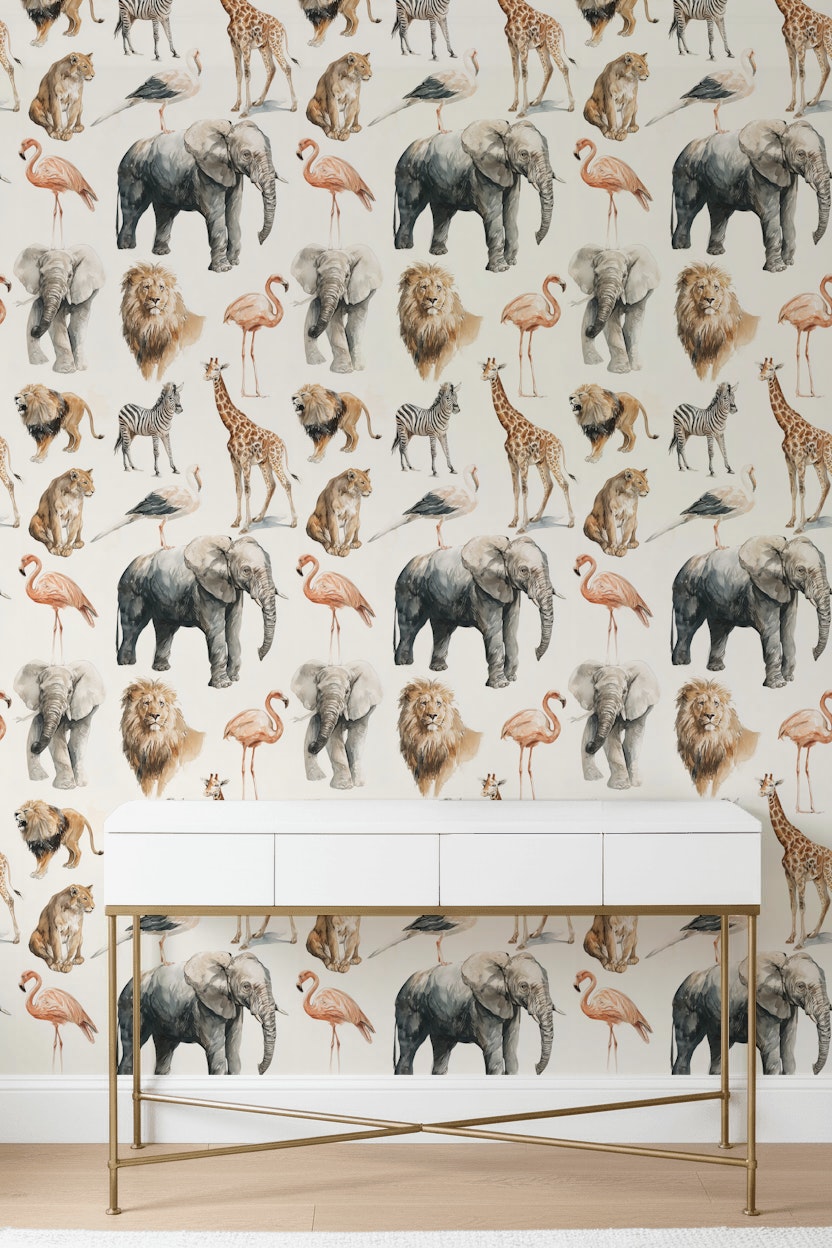 Safari Wildlife Wallpaper Animals Removable Eclectic Wall Double Roll