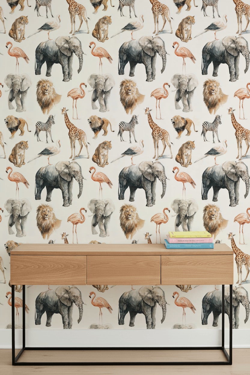 Safari Wildlife Wallpaper Animals Removable Eclectic Wall Double Roll