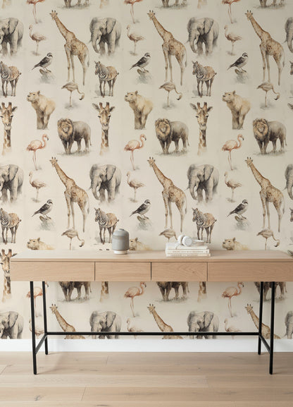 Watercolor Animals Wallpaper Safari Wildlife Removable Wall Decor