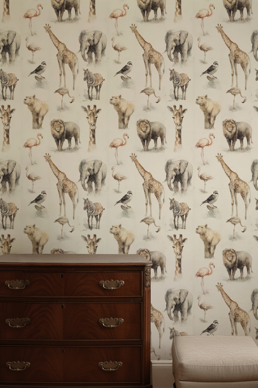 Watercolor Animals Wallpaper Safari Wildlife Removable Wall Decor