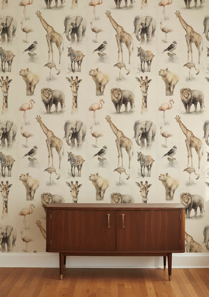 Watercolor Animals Wallpaper Safari Wildlife Removable Wall Decor