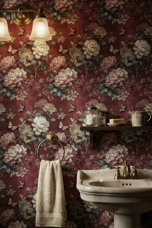 Vintage Floral Wallpaper Butterflies Traditional Wall Decor