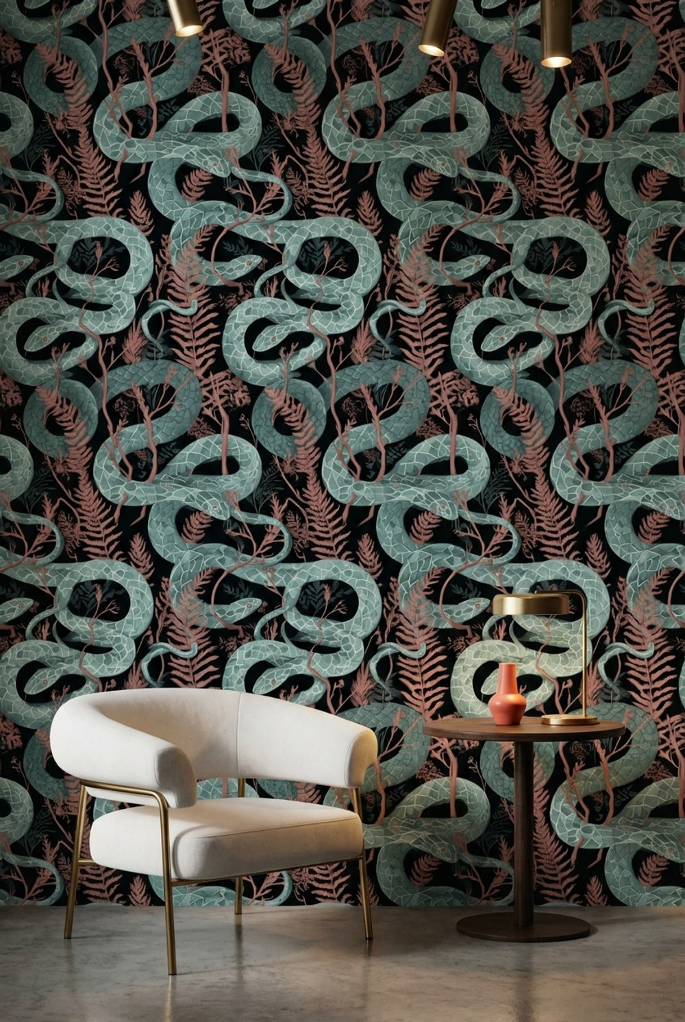 Snakes Wallpaper Ferns Dark Background Mural
