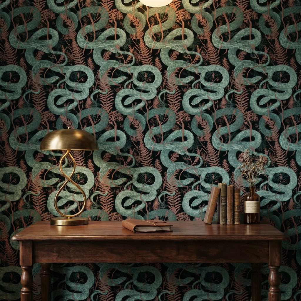 Snakes Wallpaper Ferns Dark Background Mural
