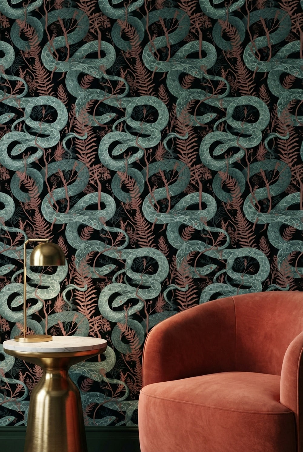 Snakes Wallpaper Ferns Dark Background Mural