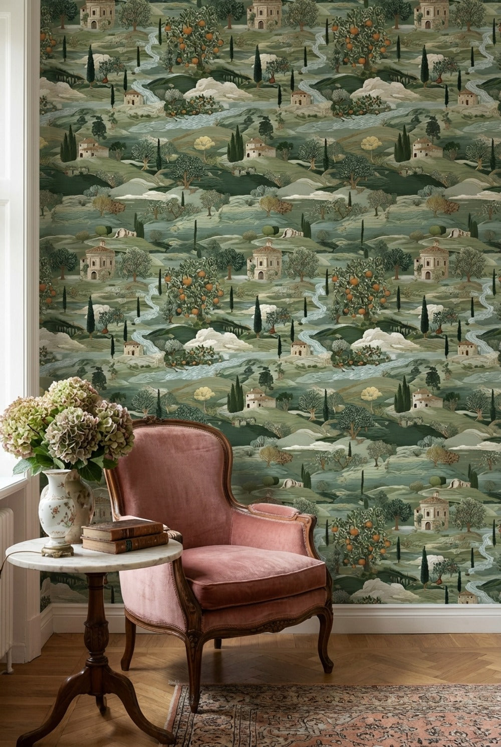 Countryside Wallpaper Vintage Green Wall Mural