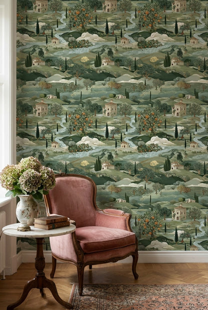 Countryside Wallpaper Vintage Green Wall Mural