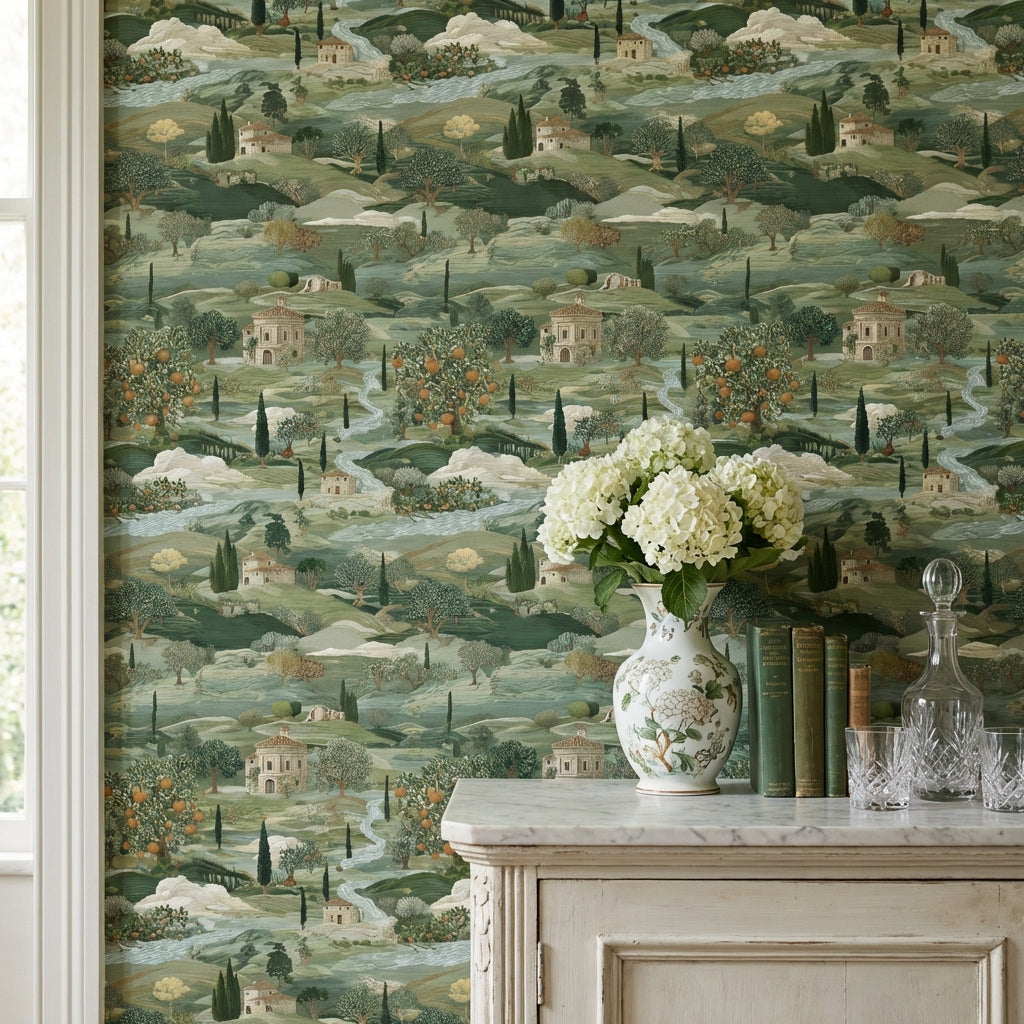Countryside Wallpaper Vintage Green Wall Mural
