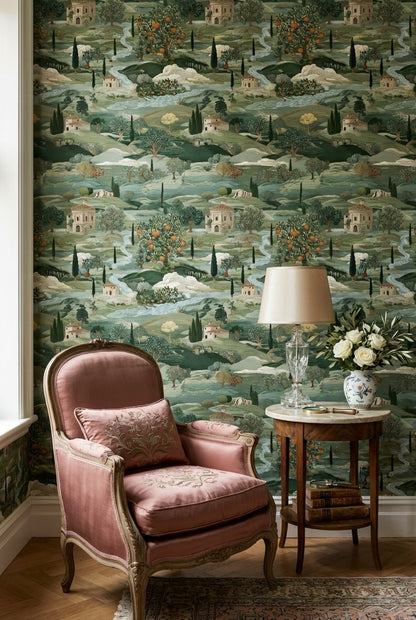 Countryside Wallpaper Vintage Green Wall Mural