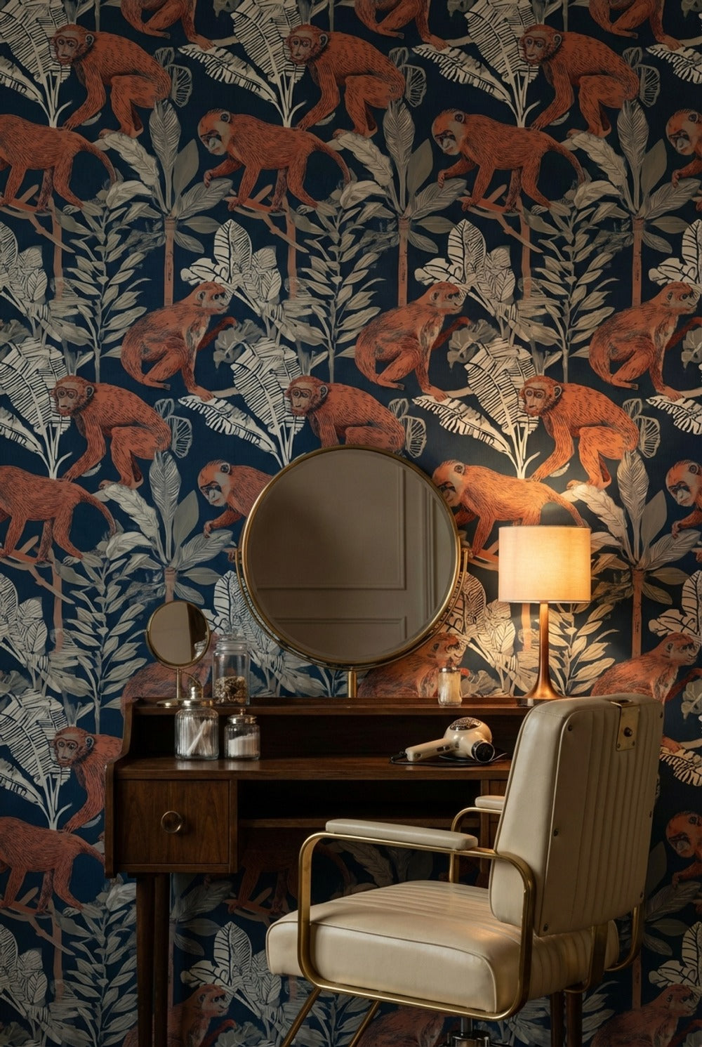 Monkeys Wallpaper Tropical Navy Decorative Mural
