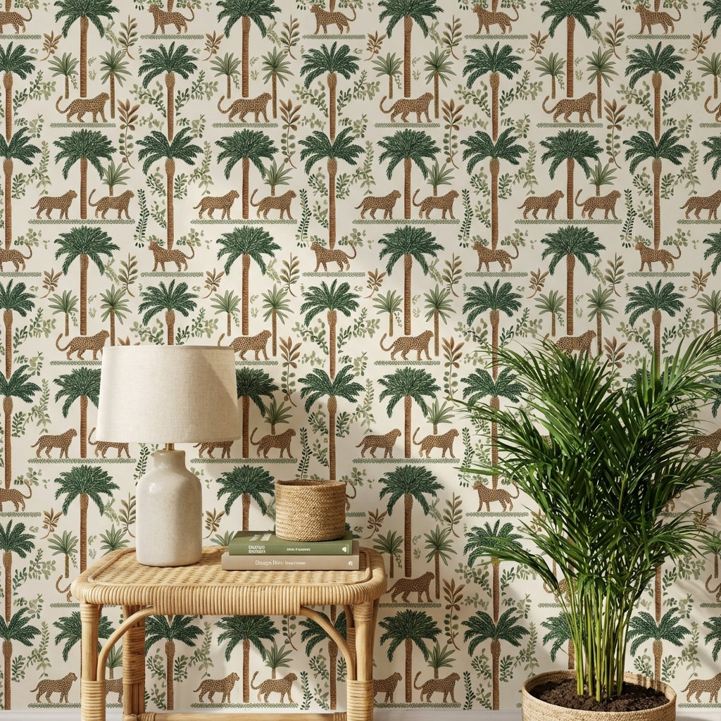 Tropical Cheetah Wallpaper Palm Trees Jungle Decorative Mural