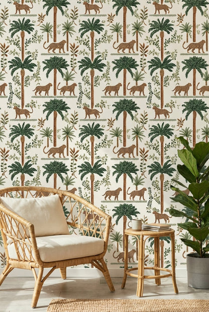 Tropical Cheetah Wallpaper Palm Trees Jungle Decorative Mural