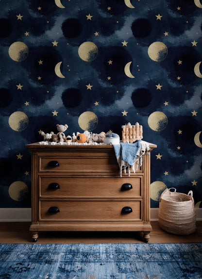 Celestial Wallpaper Stars Moon Decorative Mural