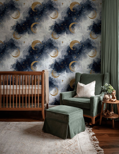 Celestial Wallpaper Moons Stars Removable Wall Decor