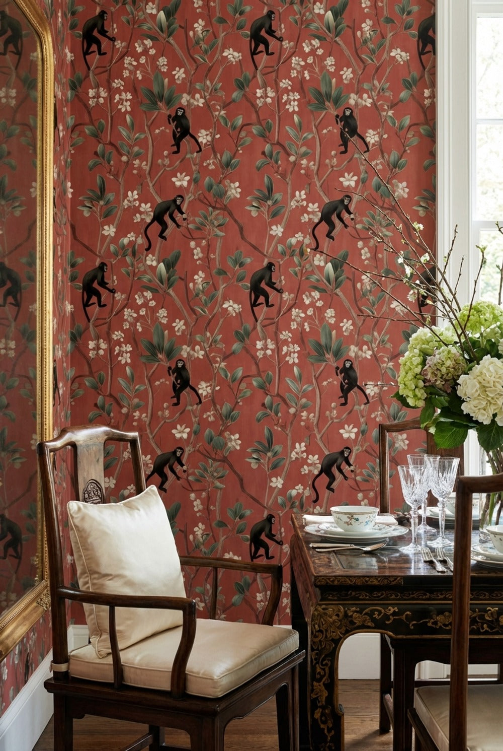 Exotic Monkeys Wallpaper Detailed Floral Decorative Mural