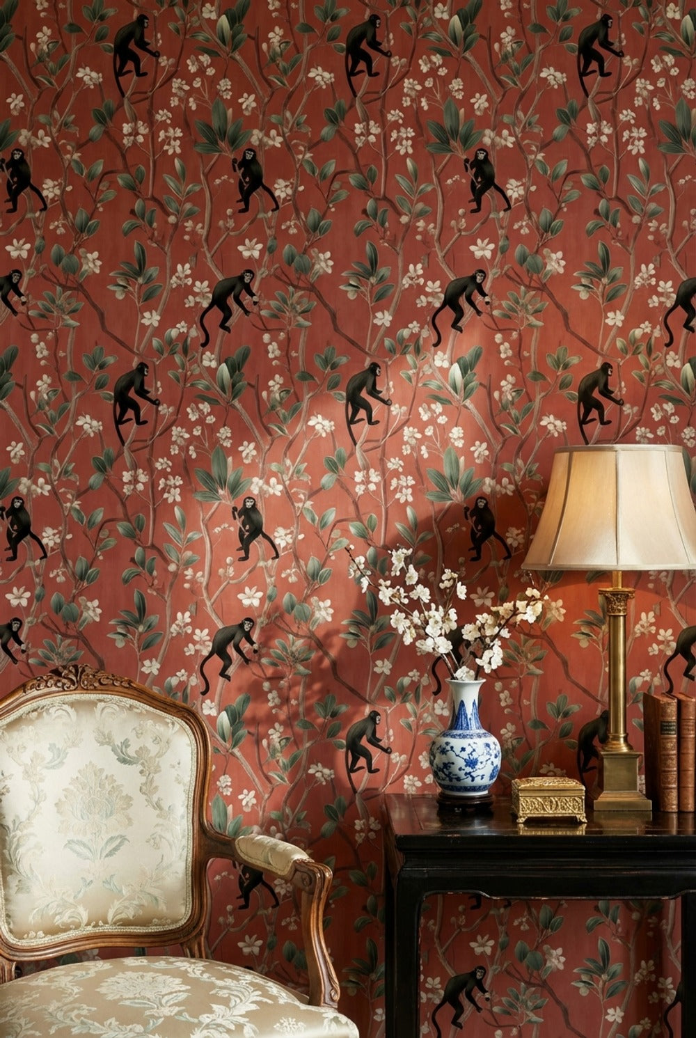 Exotic Monkeys Wallpaper Detailed Floral Decorative Mural