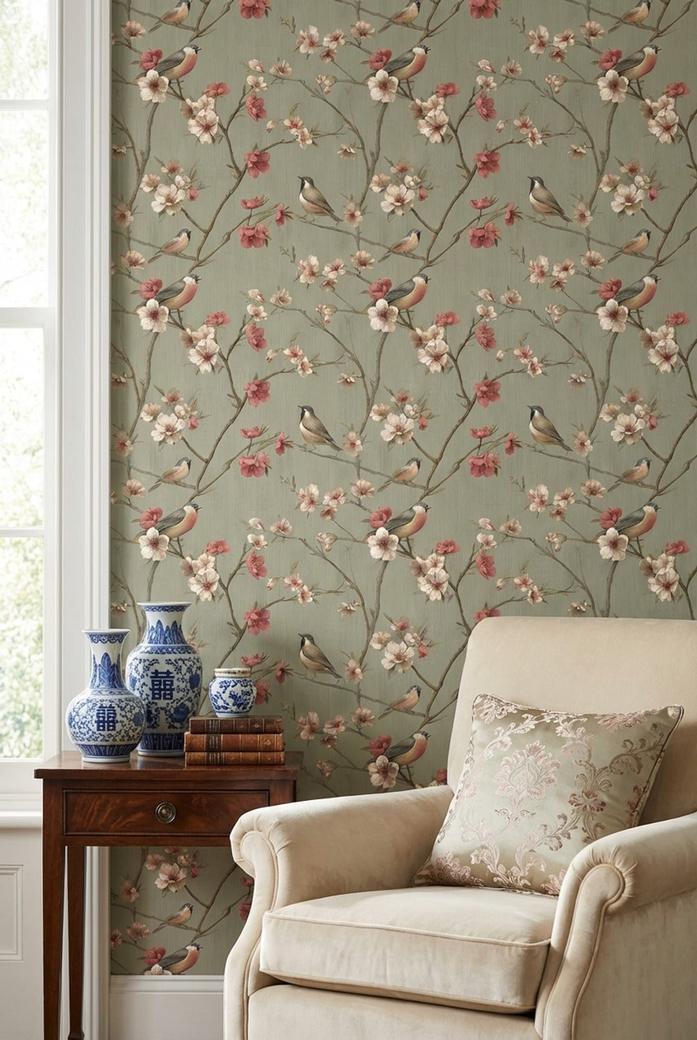 Vintage Birds Wallpaper Floral Removable Nature Wall Mural