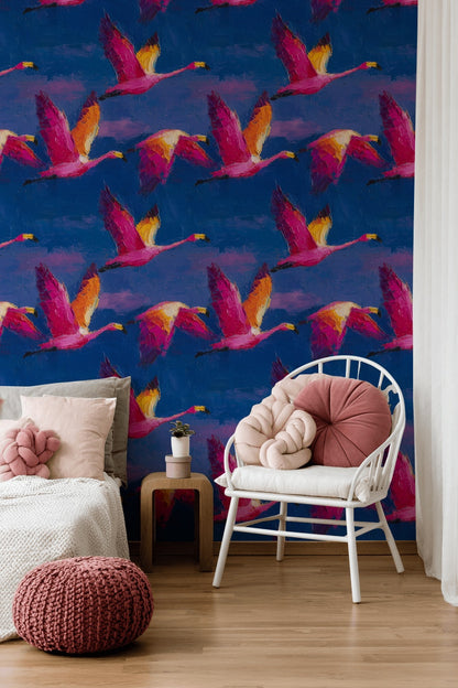 Flamingos Wallpaper Abstract Vibrant Wall Mural