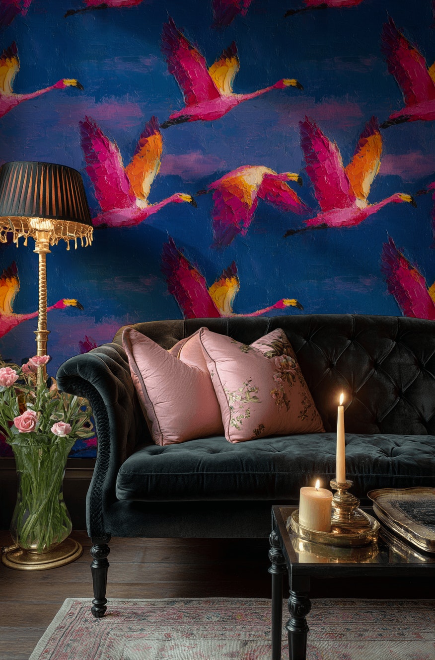 Flamingos Wallpaper Abstract Vibrant Wall Mural