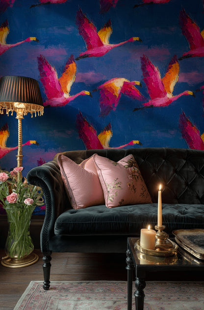 Flamingos Wallpaper Abstract Vibrant Wall Mural