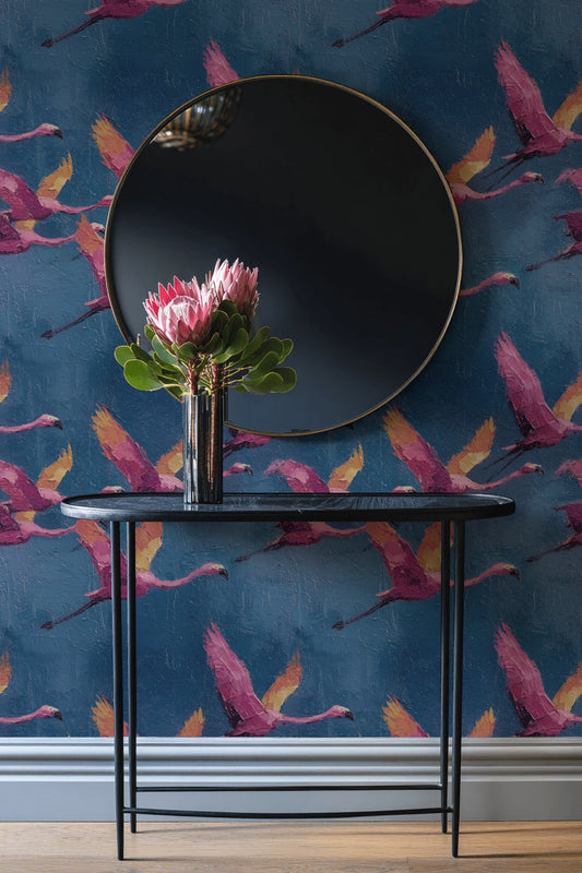 Flamingos Wallpaper Abstract Removable Blue Wall Double Roll