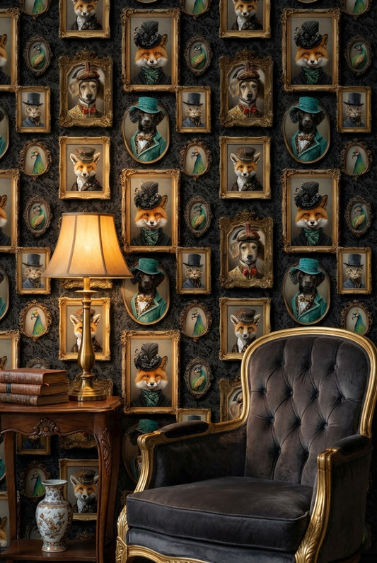 Animal Portraits Wallpaper Vintage Ornate Wall Decor