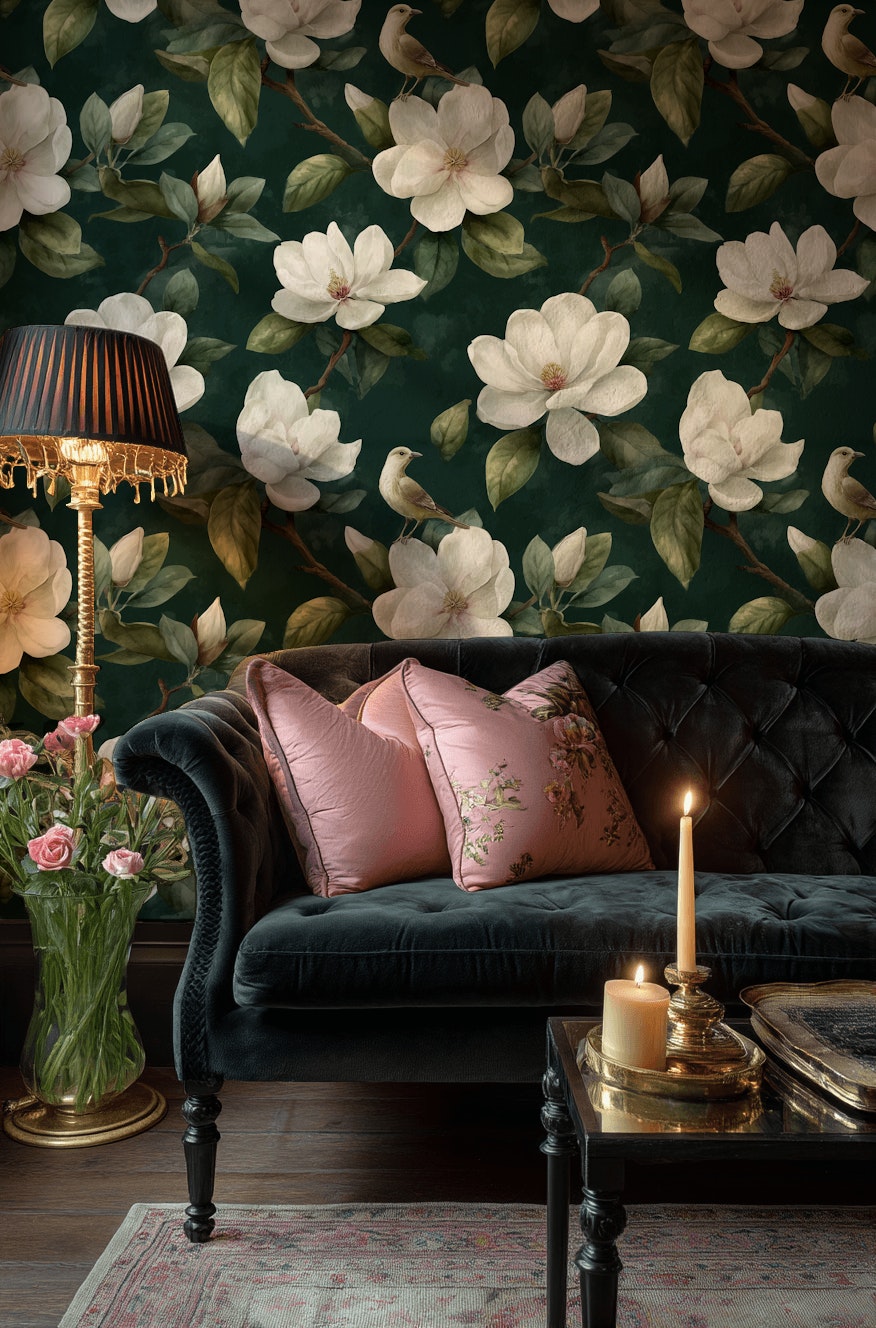 Floral Wallpaper Bird Magnolia Removable Wall Decor