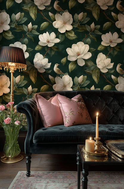 Floral Wallpaper Bird Magnolia Removable Wall Decor