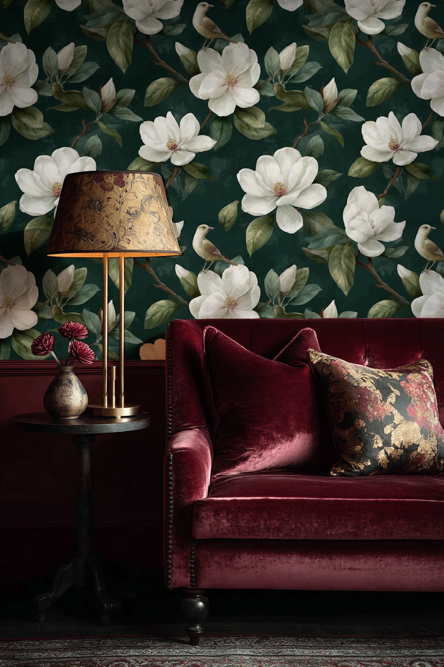 Floral Wallpaper Bird Magnolia Removable Wall Decor