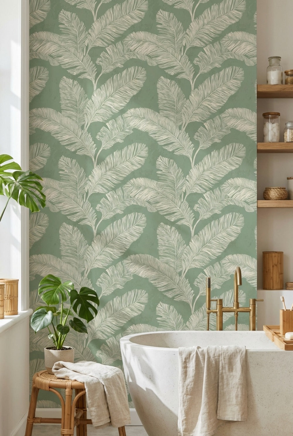 Muted Green Wallpaper Natural Leaf Decorative Mural