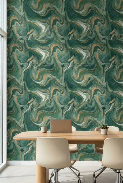 Shades Of Green Wallpaper Fluid Elegant Wall Mural