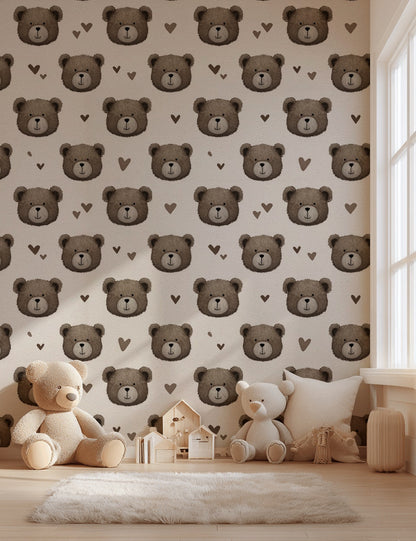 Bear Wallpaper Hearts Cute Wall Decor