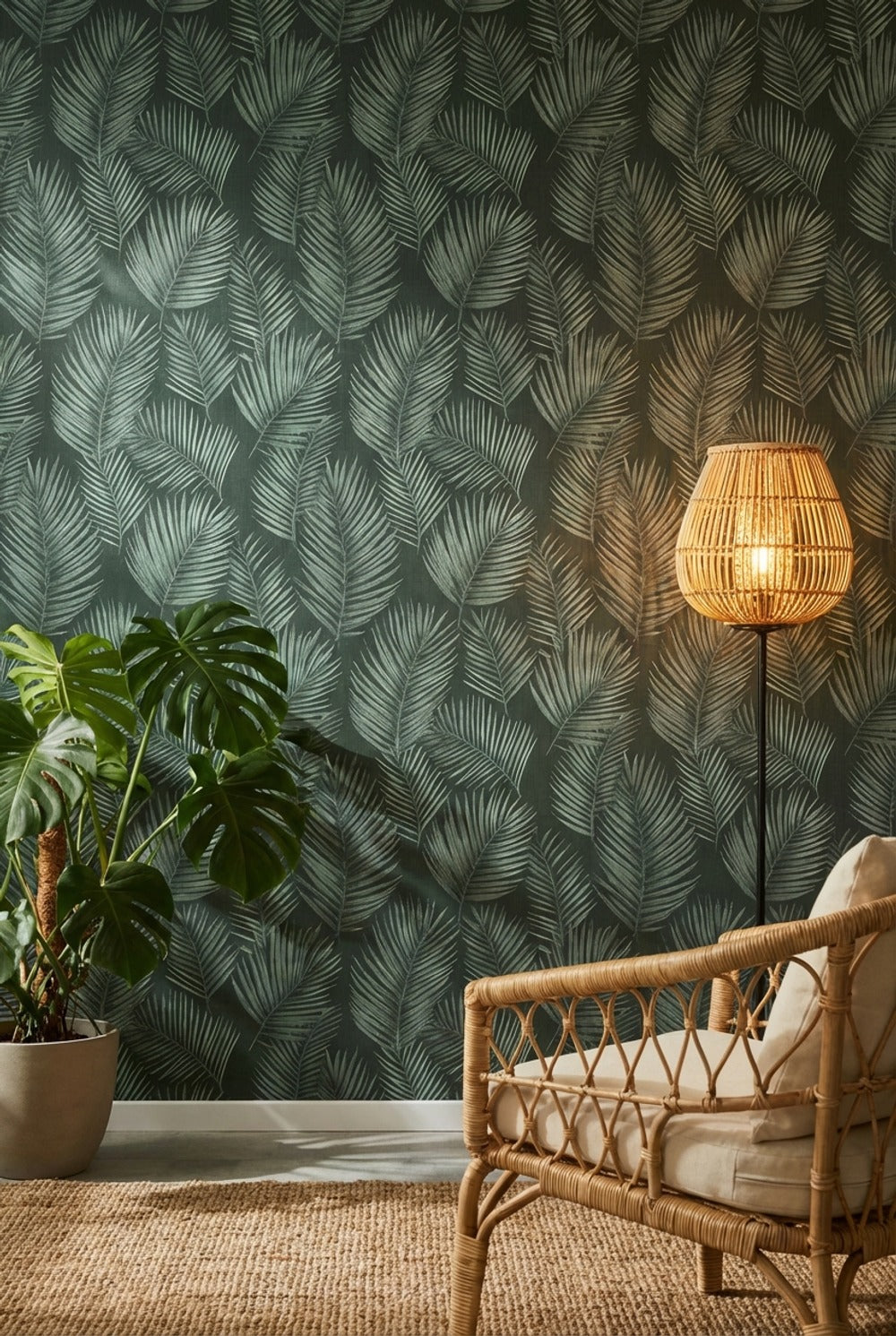 Muted Green Wallpaper Natural Leaf Removable Wall Decor