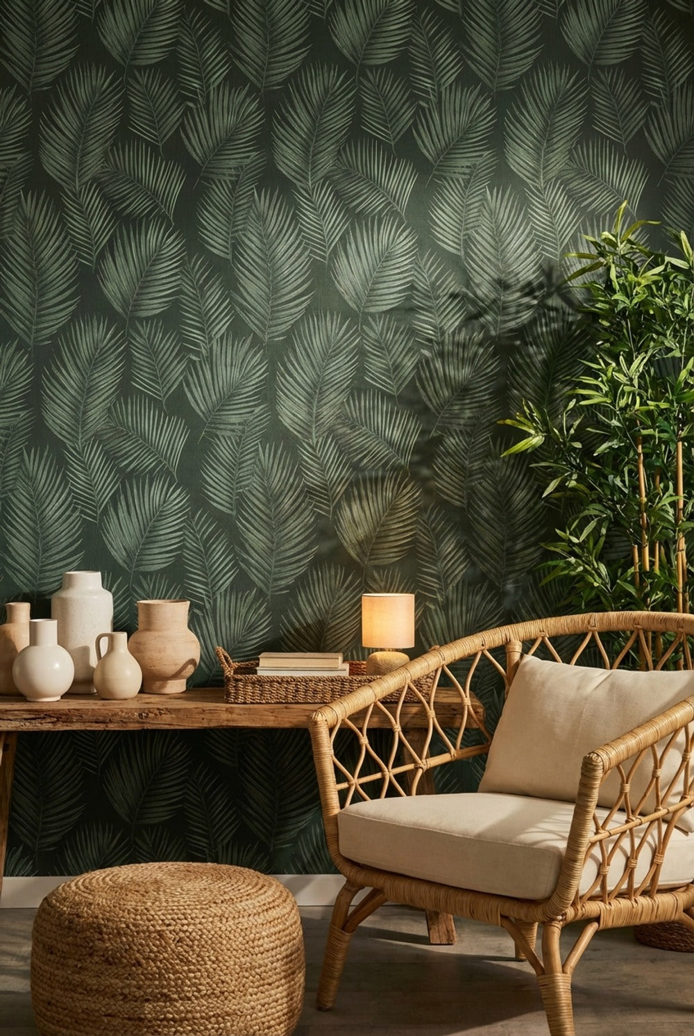 Muted Green Wallpaper Natural Leaf Removable Wall Decor